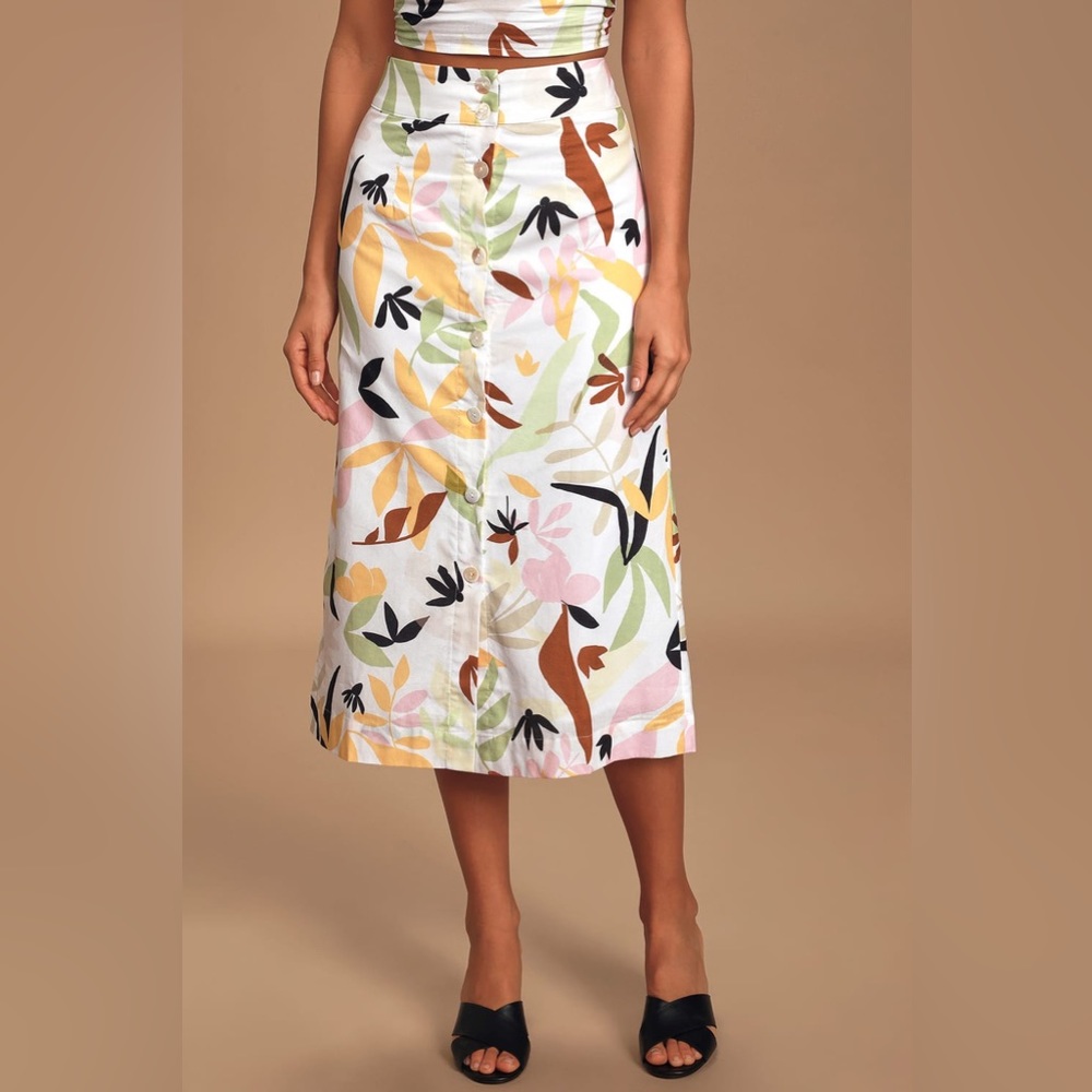 Floral Button Front Midi Skirt